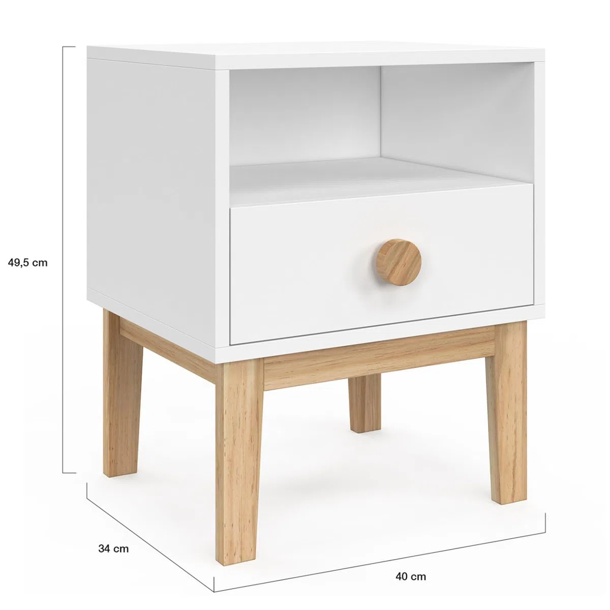 IDMarket - Comodino per bambini JACOB 1 cassetto + 1 nicchia bianco e legno