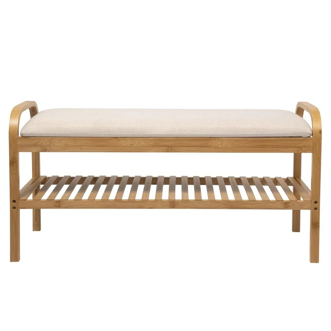 726084 Panca con Scarpiera Linea Bamboo con Cuscino h45x90x34 cm Ingresso Camera Sala Arredamento Salva Spazio