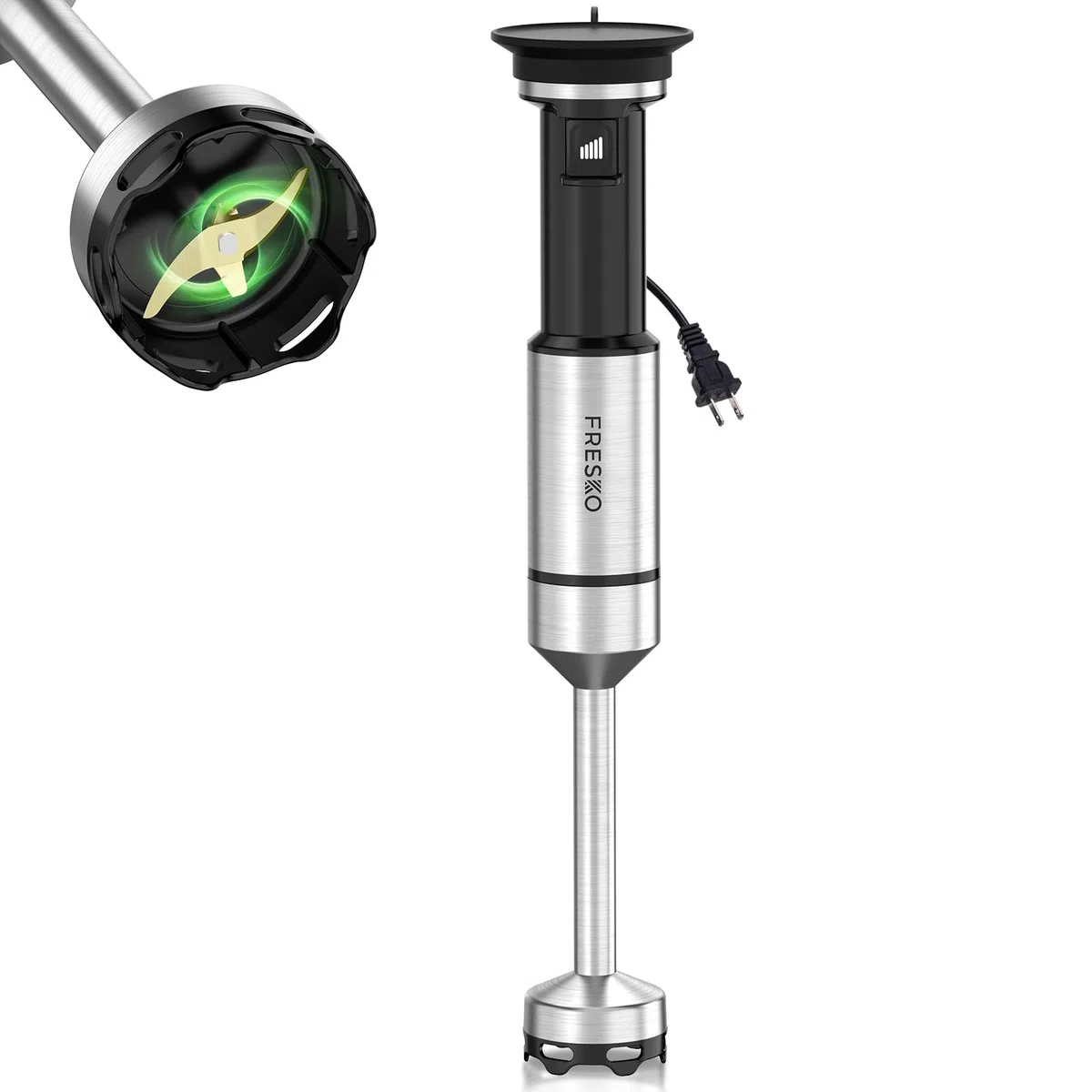 FRESKO Frullatore a immersione 1000W, Frullatore ad immersione professionale con regolazione continua della velocità, 4 lame in acciaio inox, Antischizzo, per zuppe, frullati e alimenti per bebè