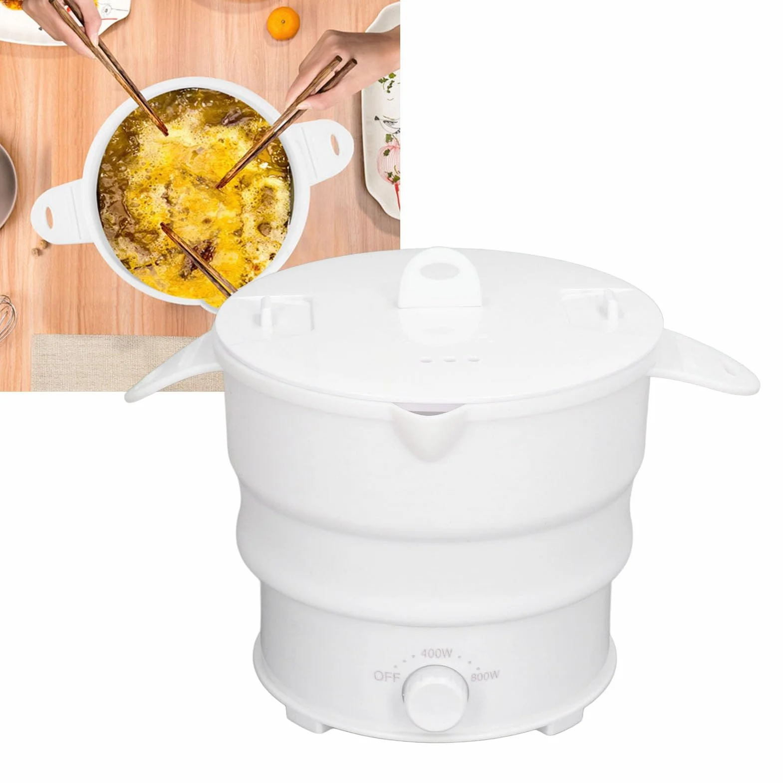 Naroote Fornello Elettrico Pieghevole di Viaggio, Applicazione Elettrica Piegante del Fornello Elettrico Multifunzionale del Silicone del Commestibile 1.2L Ampia con Lo Scaffale del