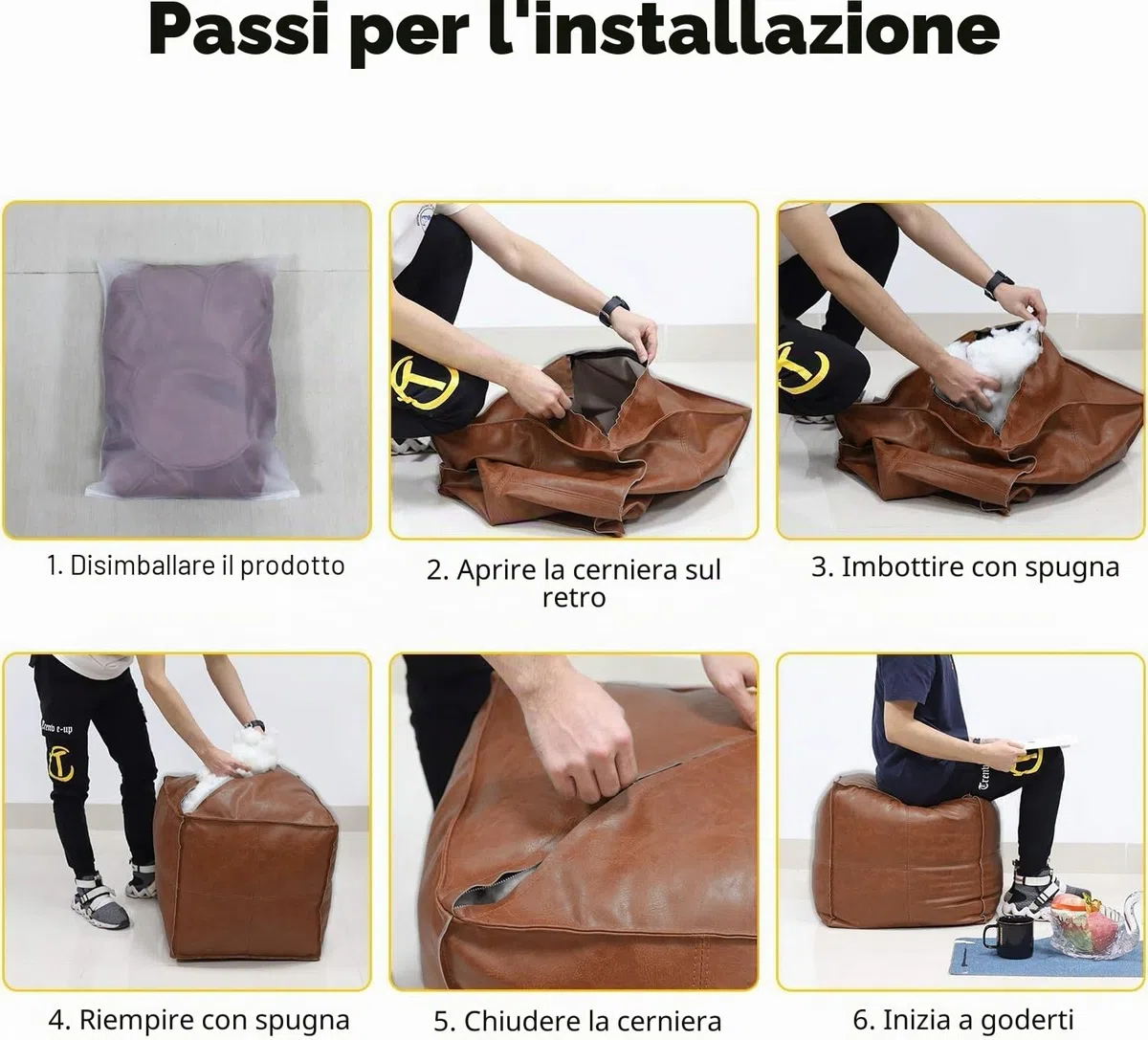 Pouf Quadrato in Ecopelle Marrone 45cm - Puff Contenitore Morbido e Resistente, Poggiapiedi Multifunzionale per Salotto, Camera da Letto, Sgabello, Capacità Fino a 100kg