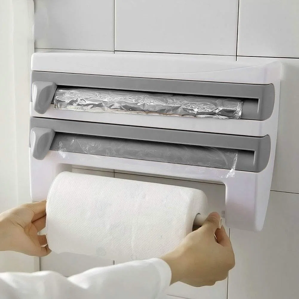 Svolgitore a parete, supporto da parete per asciugamani Dispenser di rotolo da multifunzione pellicola estensibile dispenser in alluminio con porta Sopalin Svolgitore Triplo Grigio