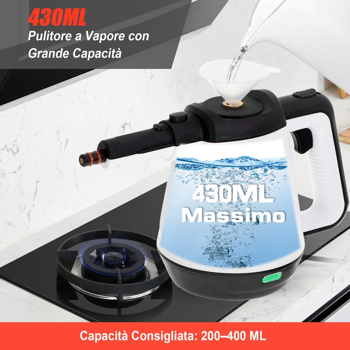 Pulitore Vapore Casa 430ml, 1200W 3,5 Bar Pulitore a Vapore per Divani con 9 Accessori, Pulitore a Vapore Portatile per Moquette,Tende, Divani, Cucina, Auto, Bagni e Altro