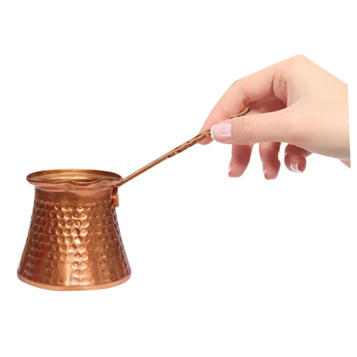 SHERCHPRY Caffettiera turca Arabo Greco Caffettiera Pouf fatto a mano in rame martellato Cezve con manico in ottone Jezve Briki per la stufa 320Ml