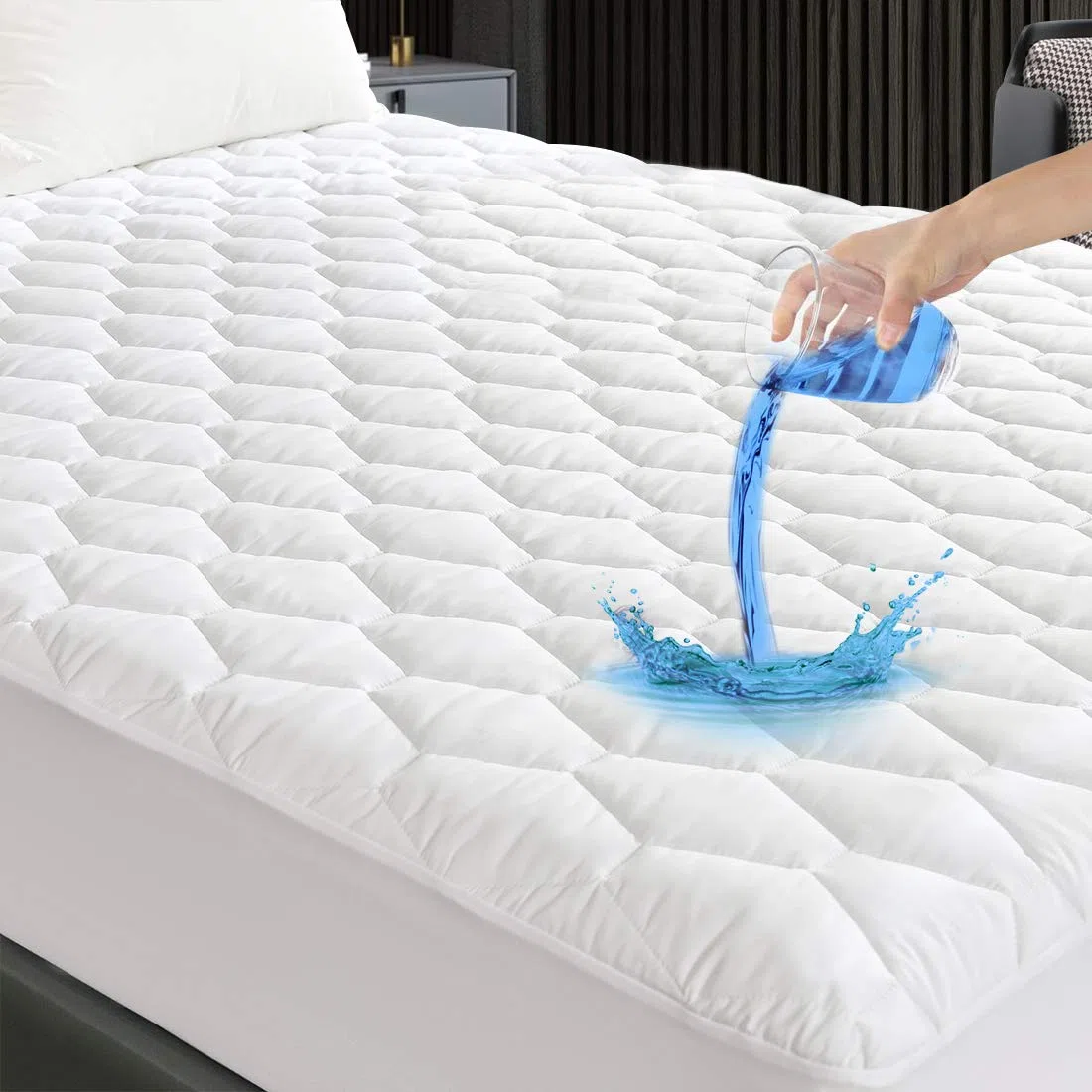 GRT Coprimaterasso matrimoniale impermeabile 180 x 200 cm – Coprimaterasso traspirante, lavabile e Oeko-Tex, con inserto per incontinenza, cucito con motivo a esagoni in materiale silenzioso