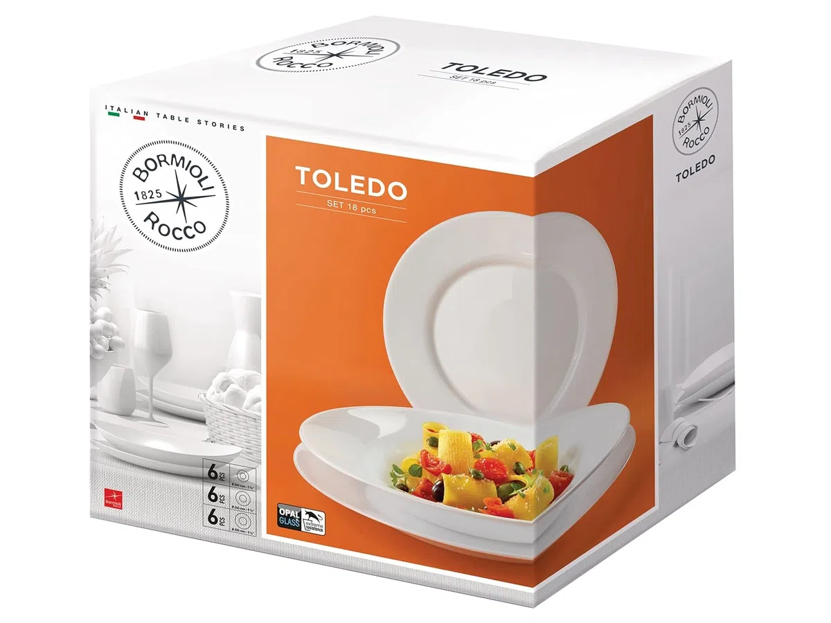 BORMIOLI ROCCO Servizio Tavola 18 Pezzi, Toledo, Vetro Opale, 25 cm