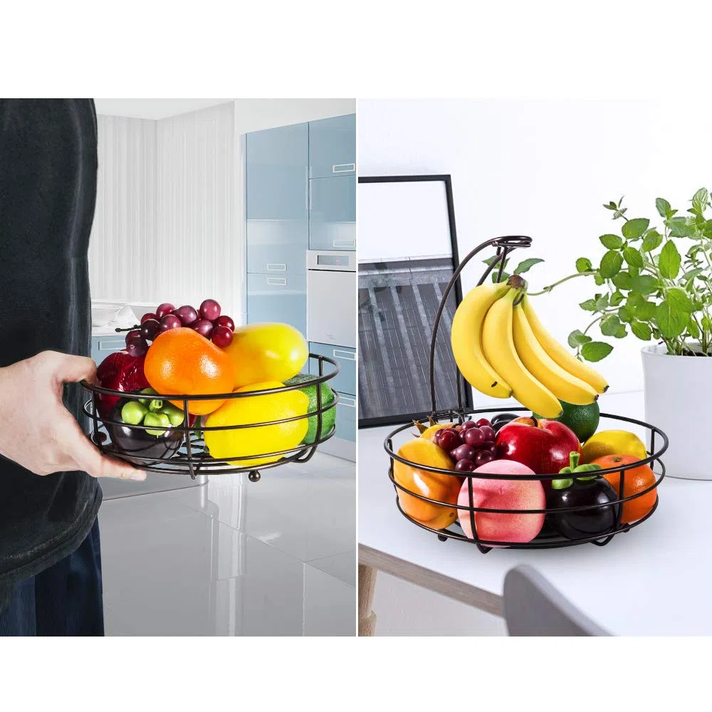 Cestino per Frutta a 2 Ripiani Con Porta Banana, per Verdura, in Metallo, per Tutti i Giorni, per la Cucina, in Bronzo