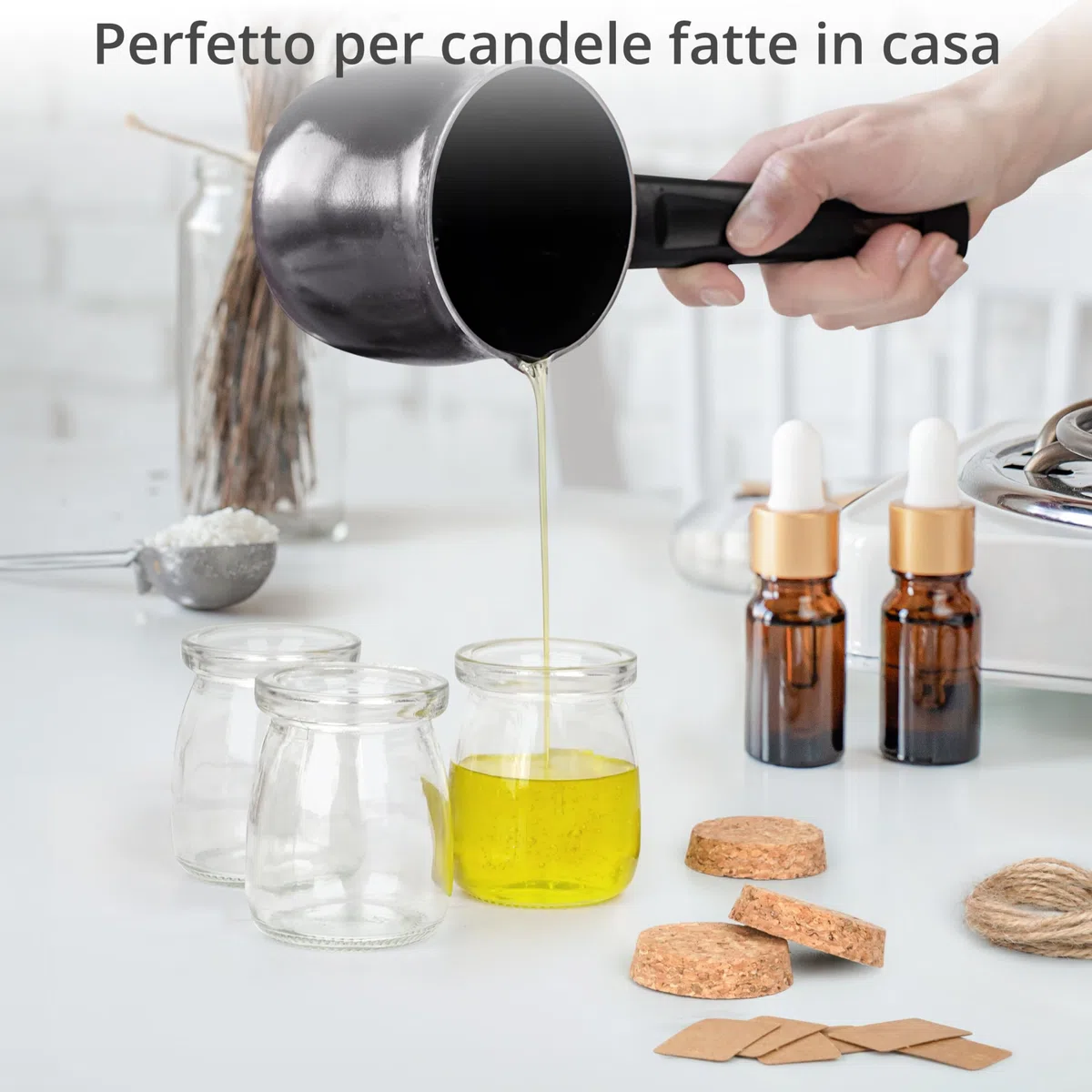 Winter Shore Barattoli di vetro piccoli da 100 ml con coperchio in sughero, confezione da 24, bottiglie di vetro per alimenti, con sughero, spago ed etichette, per caramelle, yogurt, miele, candele