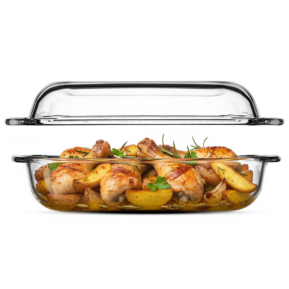KADAX Pirofila per Cottura da Forno in Vetro Trasparente, Casseruola Rettangolare con Coperchio da Cucina, Piatto Resistente al Calore (4.1 L)