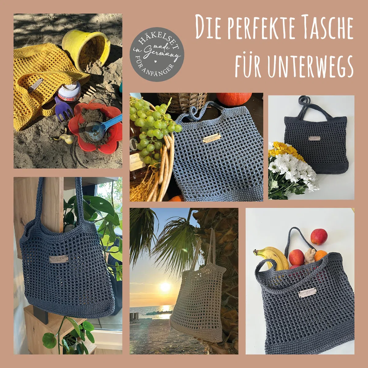 HÄKEL LIESE Set all'uncinetto per principianti, borsa da spiaggia da donna, set per principianti, adulti, uncinetto, borsa all'uncinetto, set fai da te per adulti, borsa all'uncinetto (blu)