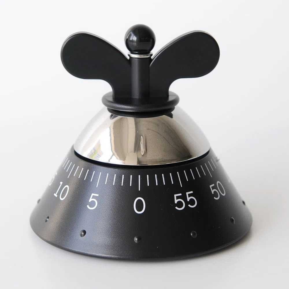 Alessi Kitchen Timer A09 B - Timer da Cucina di Design con Movimento Meccanico in Resina Termoplastica, Nero