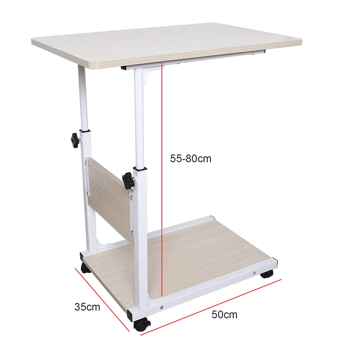 Tavolino regolabile in altezza con ruote, tavolino da letto, tavolo per computer, comodino per soggiorno, camera da letto, acero bianco