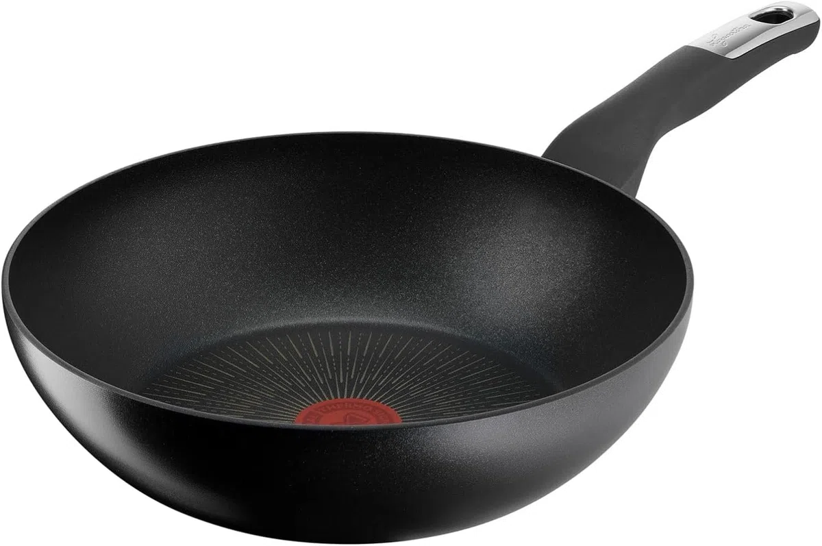 Lagostina Intensive Pro, Wok Antiaderente 28 cm, Rivestimento Titanio Antigraffio, Cottura Rapida e Uniforme, Tecnologia Thermo-Signal, Wok Adatto a Tutte le Fonti di Calore Inclusa Induzione
