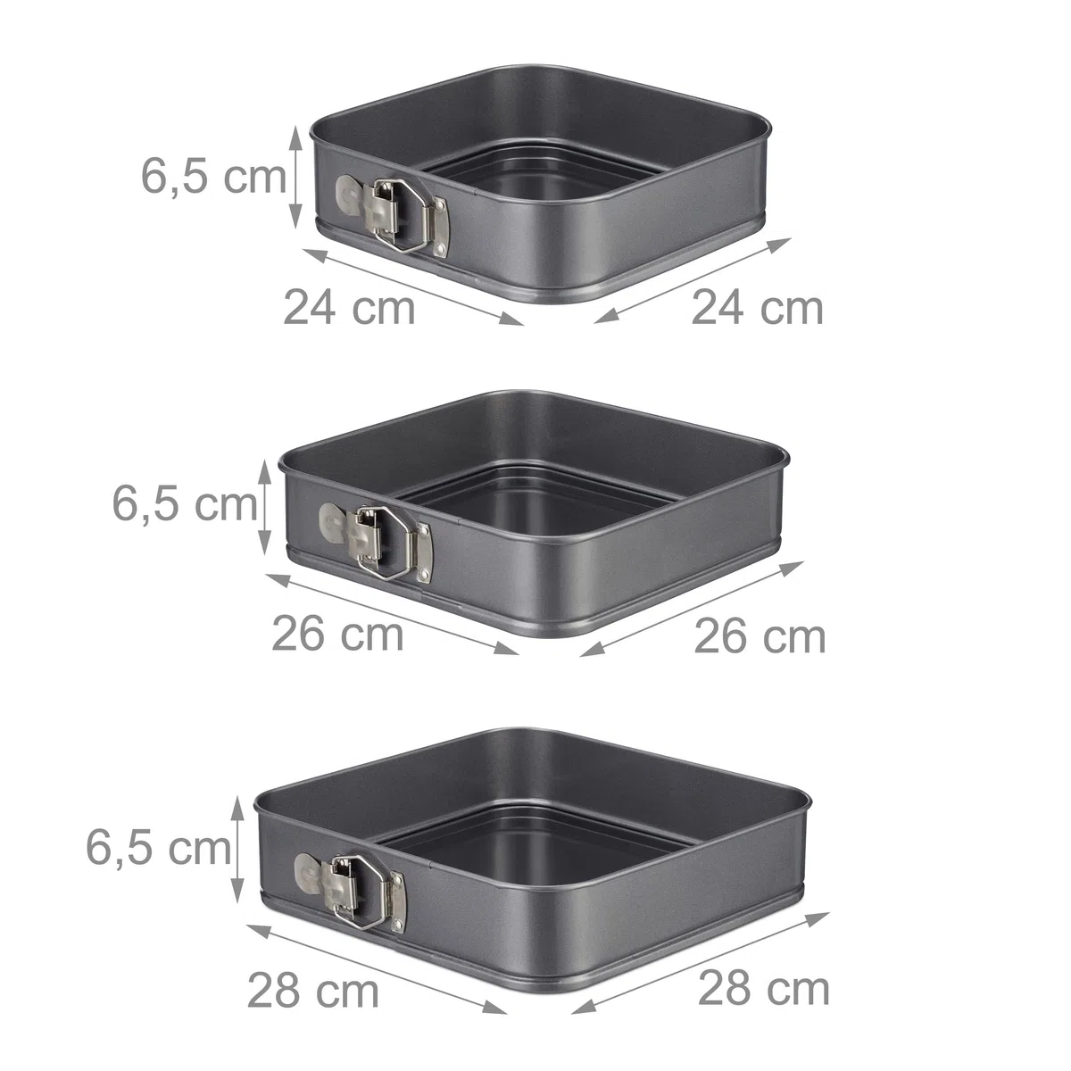 Relaxdays Set da 7 Teglie per Dolci, Rotonde e Quadrate, 18-28 cm, Acciaio Inox, Rivestimento Antiaderente, Antracite