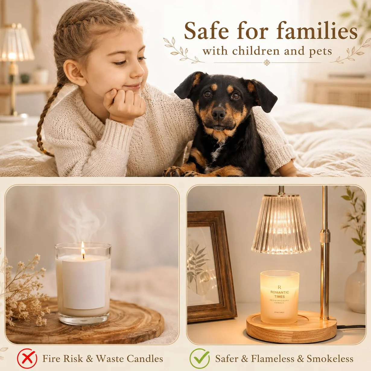 Funistree Candle Warmer Lamp, Lampada Scaldacandele Elettrica, con Timer Dimmer Altezza Regolabile, Senza Fiamma Candele Profumate, 2 Lampadine, Vintage, Regalo Mamma Fidanzata Sorella