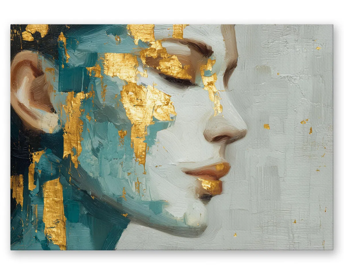 Panorama Quadro Moderno su Tela per Decorazioni Casa - Ritratto Dorato 70x50 cm - Stampe di Design da Parete per Soggiorno - Camera da Letto e Cucina - Idea Regalo Originale