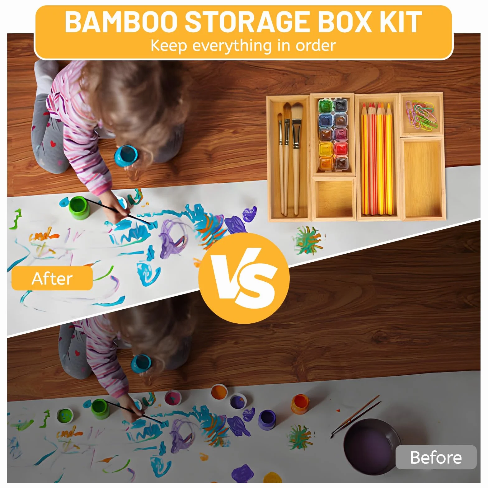 DBREAKS Set di 6 Organizer per Cassetti in Bambù, Organizer Multiuso in Legno, Impilabile, Per Cosmetici, Cucina, Bagno o Ufficio ogn (Naturale)
