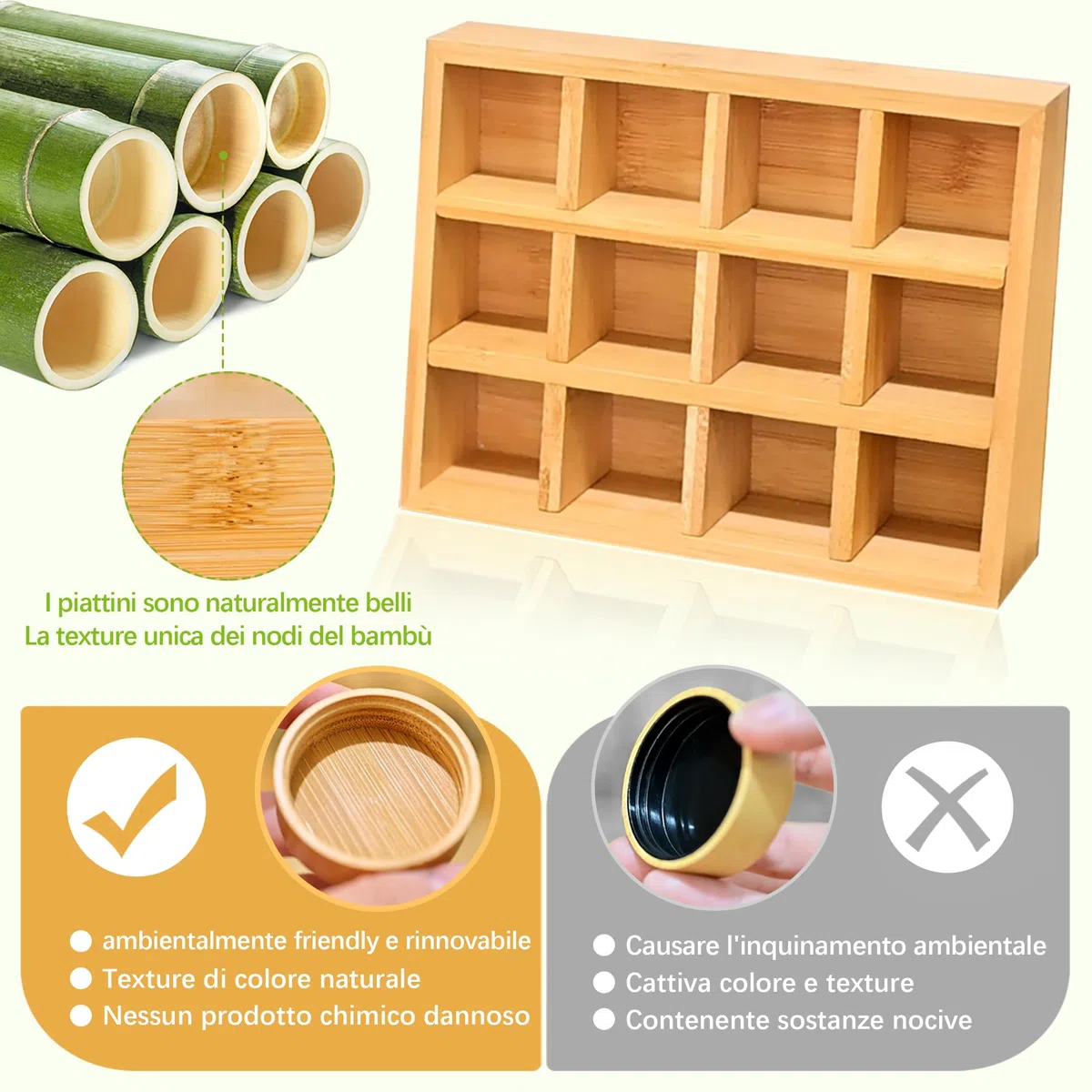 SAEIV Bamboo Organizador Cassetti Cucina, (12 x 120 ml) Barattoli Per Spezie + Portaspezie, Scaffale Cucina Set, Portaspezie Salvaspazio