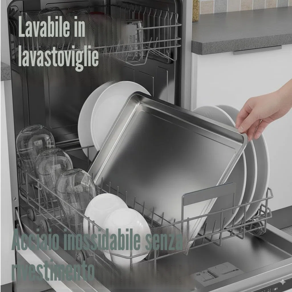 Vassoio da forno professionale in acciaio inox, antiaderente e resistente, dimensioni 45 x 35 x 4,8 cm, ideale per cuocere e servire