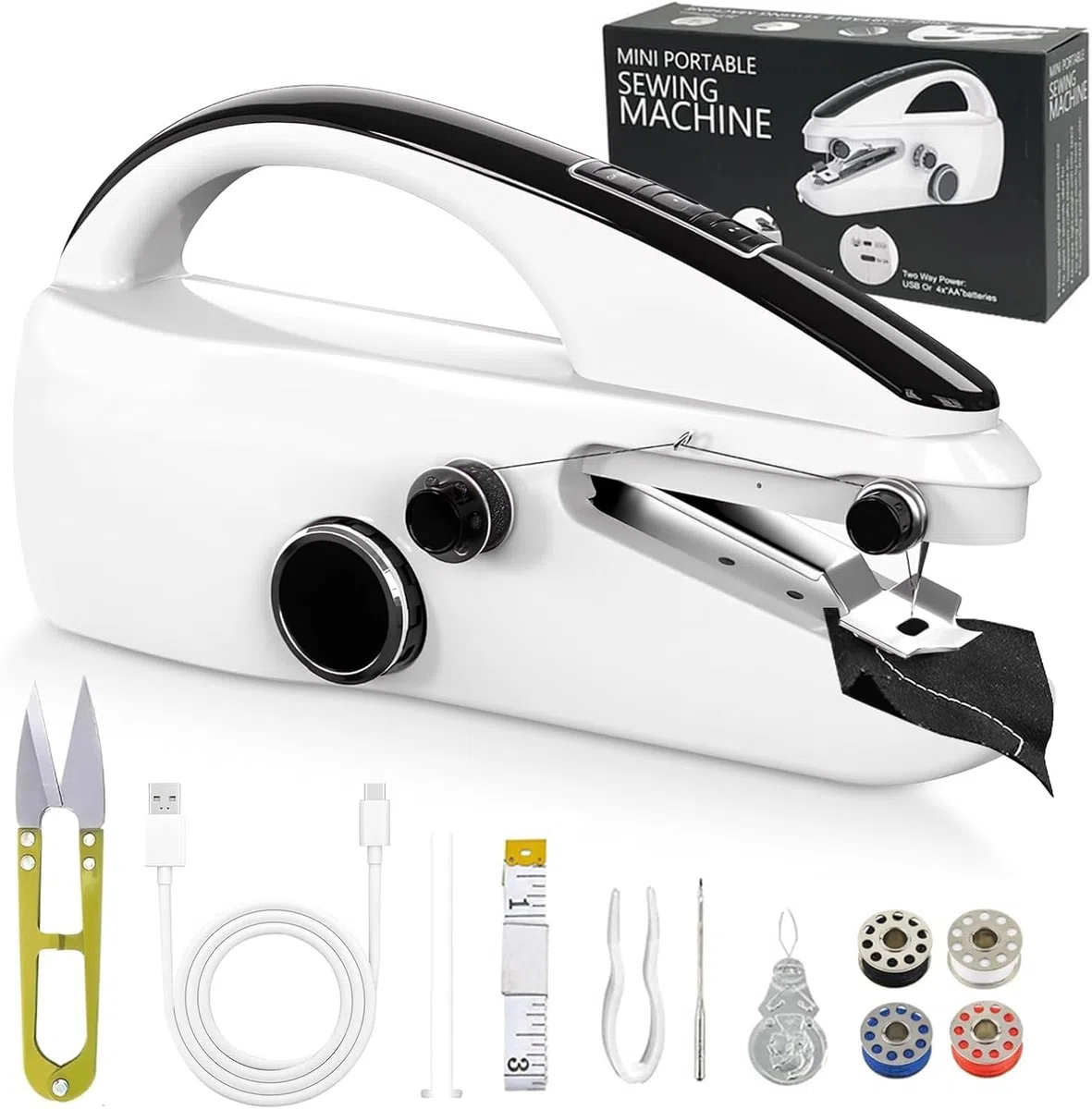 Macchina da Cucire Portatile Mini – Elettrica a 2 Velocità, Senza Fili – Ideale per Principianti, Riparazioni Rapide, Viaggi e Cucito Fai-da-Te – Kit Completo di Accessori