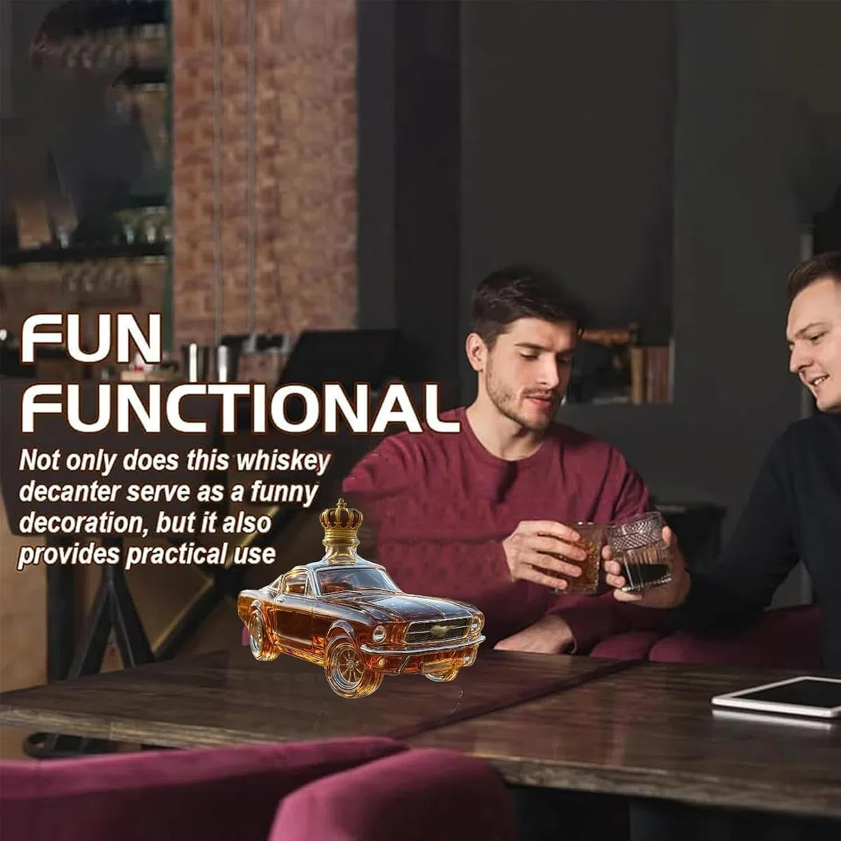Caraffa per whisky a forma di auto, in vetro borosilicato, 400 ml, decantatore originale per vino, che unisce aerazione e decorazione per ufficio retrò