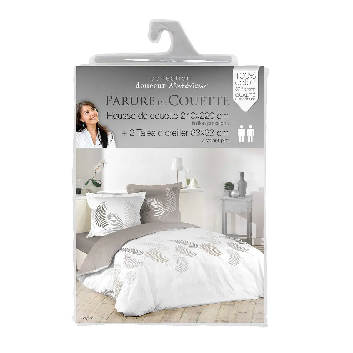 Douceur d'Intérieur GOYAVE Parure 3 P. 240 x 220 CM Stampa 57 fili Allover, Cotone