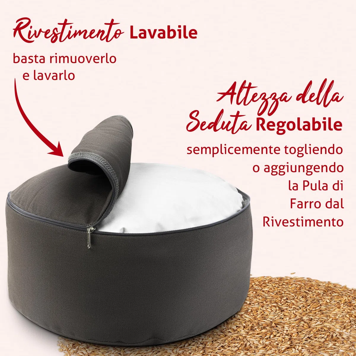 Cuscino Meditazione Zafu Zen | Cuscino Rotondo Yoga | Altezza Seduta 15 cm, Imbottitura 100% Pula di Farro | Cuscino da Pavimento | Rivestimento in Cotone Lavabile | Cuscino Yoga Meditazione
