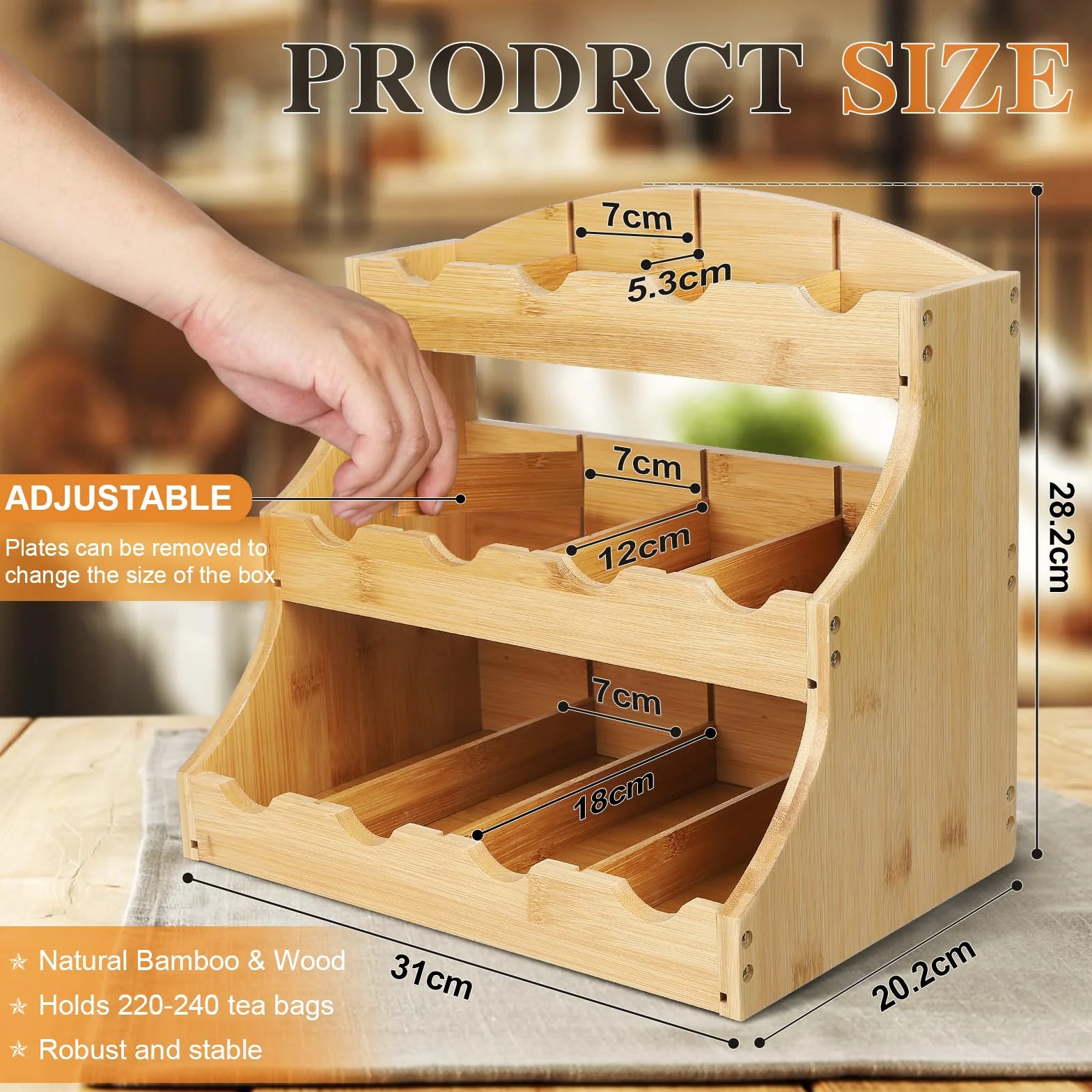 EFUTURETIME Organizzatore di Bustine da Tè in Piedi in Bambù, 30,7 x 25 x 20,5 cm, Porta Tè in Verticale in Legno con 12 Scomparti, per Conservare Tè Sfuso, Bustine, Caffè, Zucchero e Agitatori