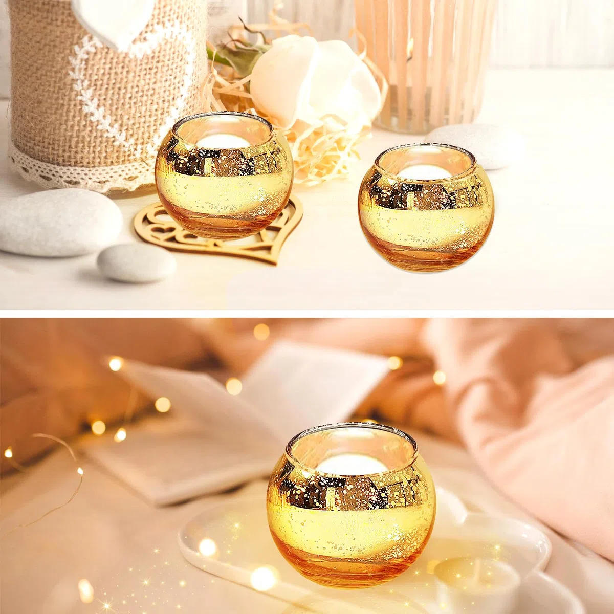 Porta Tealight Oro 16 Pezzi, Portacandele Vetro Oro, Porta Candele da Tavolo per Matrimoni, Decorazioni da Tavolo, San Valentino, Natale