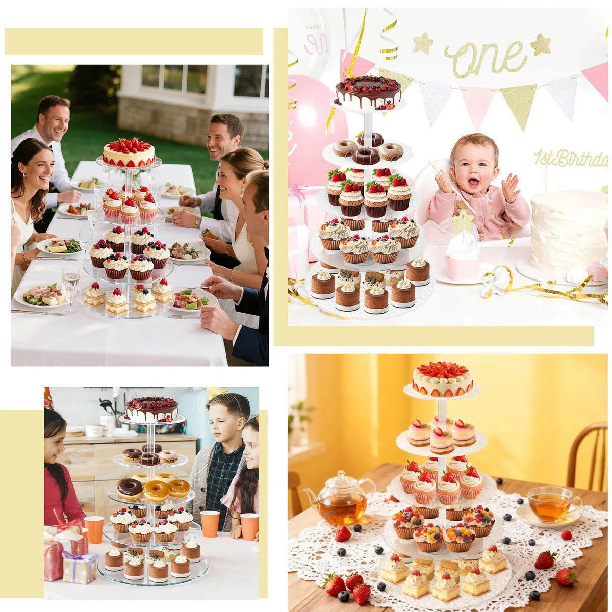 Alzata rotonda per cupcake a 5 livelli in acrilico, supporto per torte a più livelli per dessert, espositore per cupcake, per feste di compleanno, feste di nozze, centrotavola