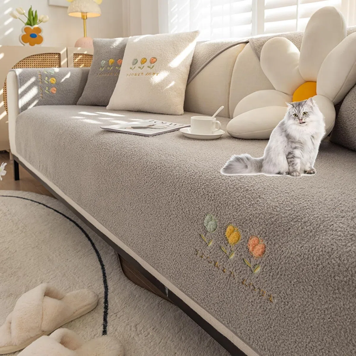 Upgraded Couch Covers - Copridivano Morbido Sherpa Copridivano Antiscivolo In Pile Sherpa Fuzzy Spesso Autunno Inverno Fodera for Divano Componibile Lavabile for Soggiorno Copridivano for Cani Gatti(G