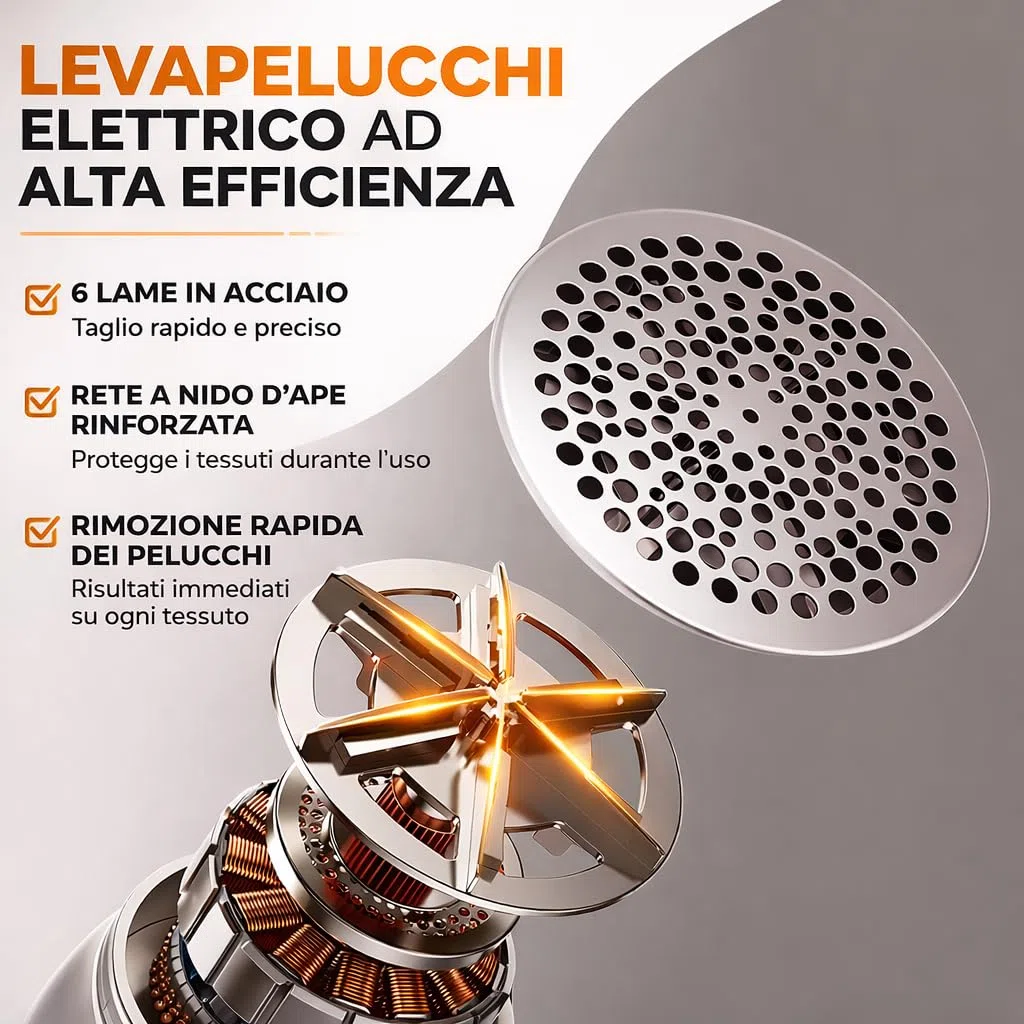 FC ZERO Levapelucchi Elettrico Ricaricabile USB con 6 Lame in Acciaio Inox, 3 Velocità, Contenitore 300ML, Rimuovi Pelucchi per Maglioni, Cappotti, Divani e Tessuti, Batteria 1200mAh, Spazzola Pulizia