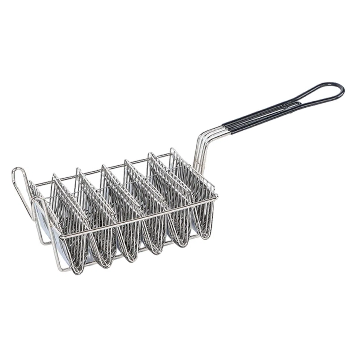 Taco Frittura V Shaped con Manico Sicuro, Cestello per Frittura in Acciaio Inox e Ferro Durevole, Facile da Pulire, Cestello per Friggitrice, 6 Scomparti