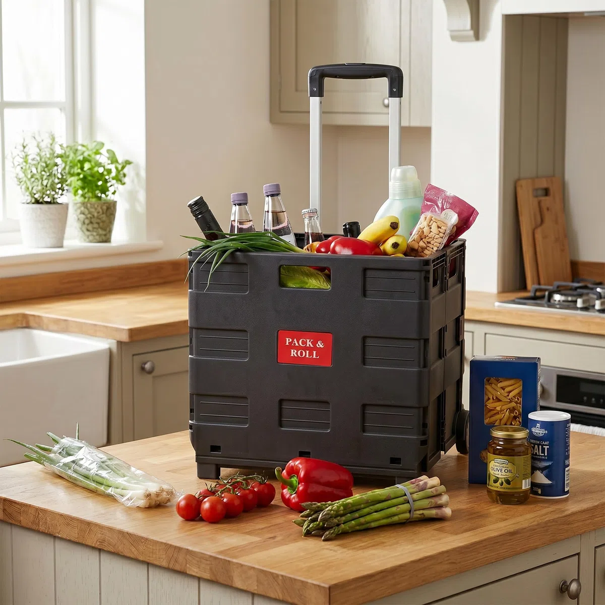 Relaxdays Carrello Portaspesa Pieghevole, con Manico Telescopico e Coperchio Carrellino Trolley, 99 x 45 x 38 cm, Nero