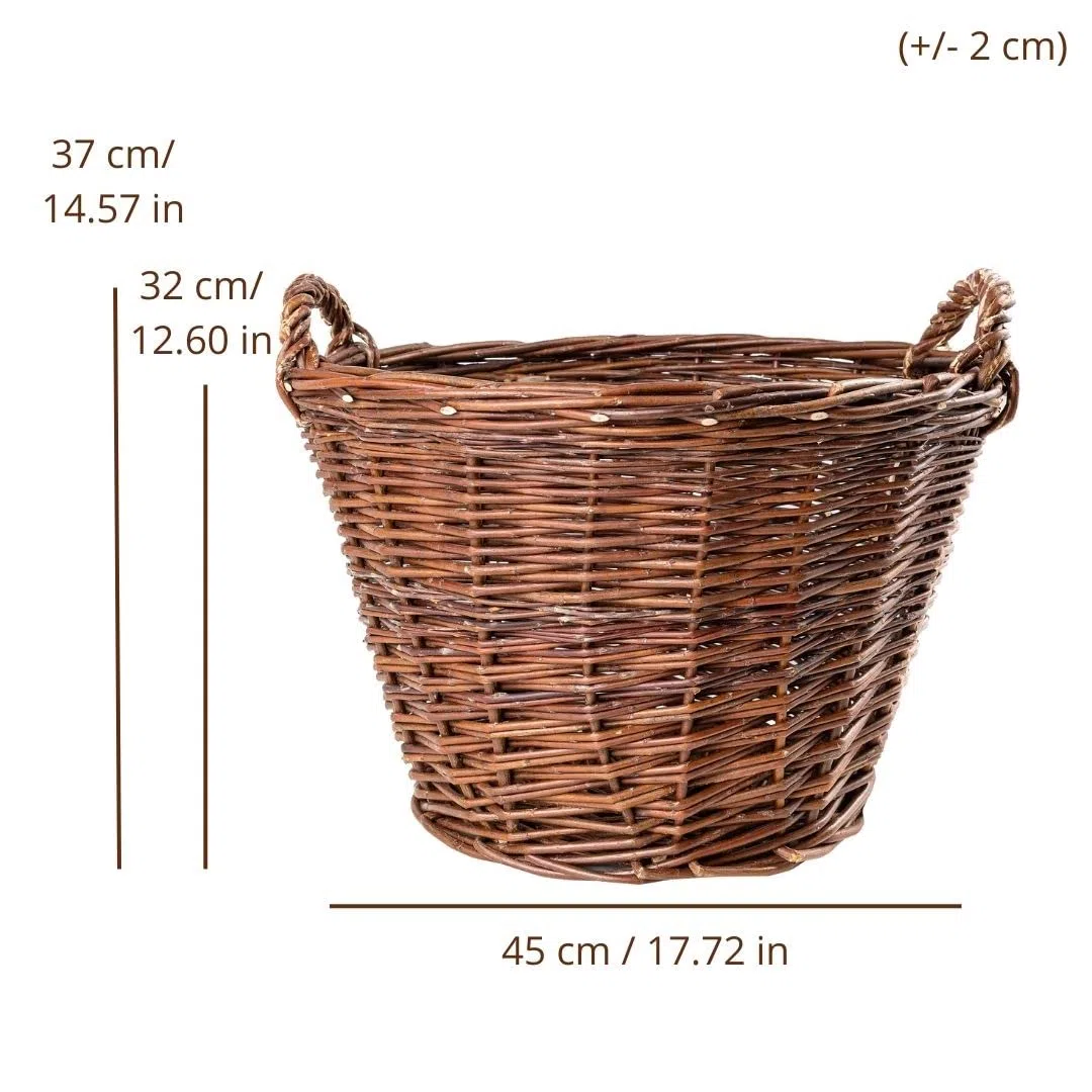 Creative Home Cesto in Vimini con Manici, Cesta Portalegna da Interno | Ø 45/30 cm – H 37 cm | Intrecciato a Mano | Salice Naturale | Cesto Multiuso per Legna, Frutta, Arredo Casa e Decorazione