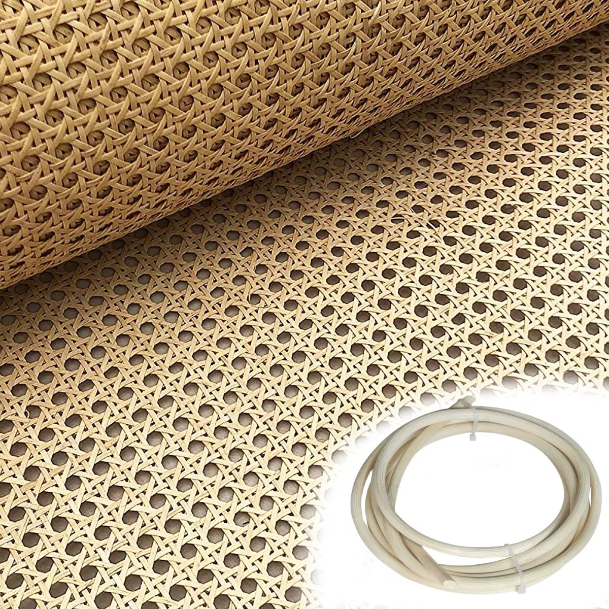 Larghezza 100cm Rattan Naturale Rotolo con Striscia Rattan, Paglia di Vienna per Sedia, Rotolo di Fettuccia in Vimini, Foglio Rete di Canna di Tessitura per Mobili Fai-da-te Armadio(50x100cm)