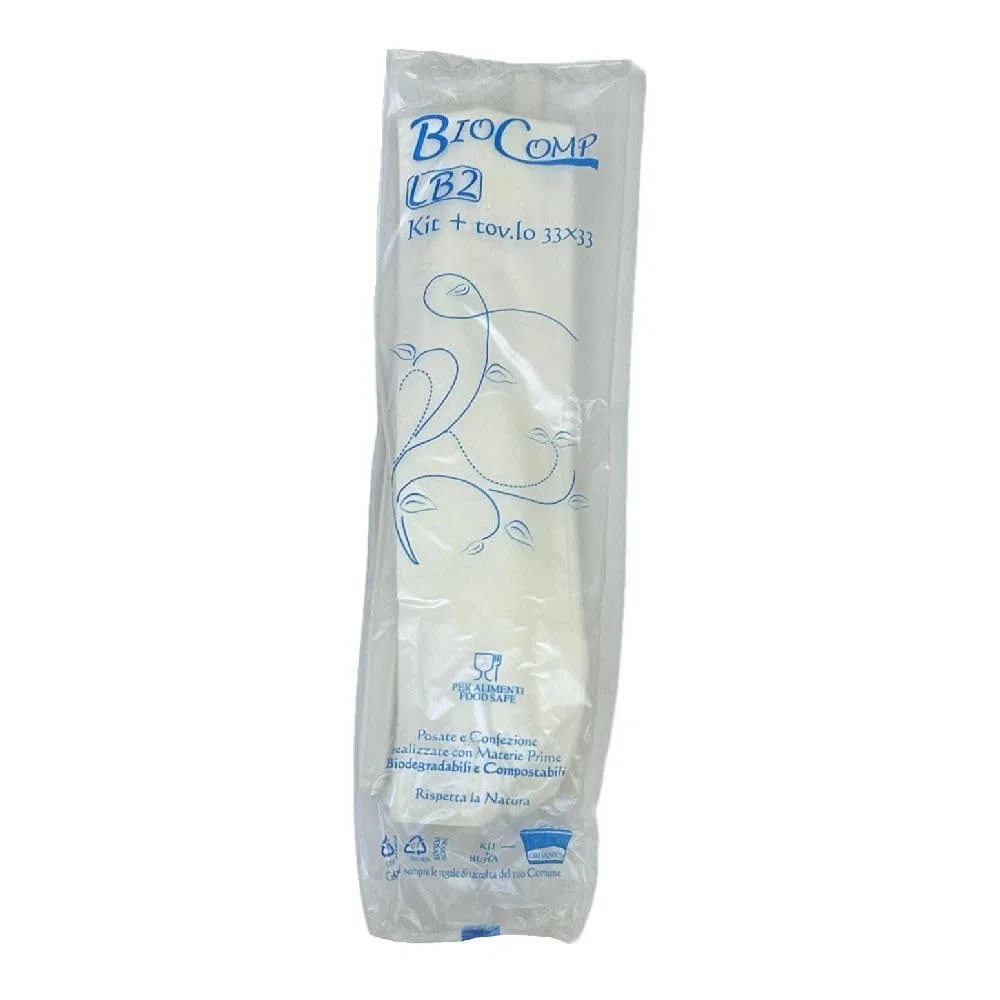 Tris Posate Usa e Getta Imbustate con Tovagliolo in Fibra di Mais Biodegradabili, Posate Monouso Compostabili Perfette per Catering, Feste ed Eventi, Set da 20-50-100 Pezzi Disponibile (100 PEZZI)