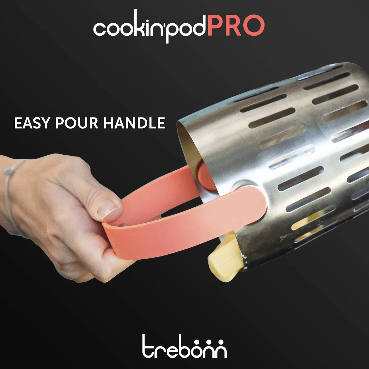 Trebonn - CookinPodPRO Coral - Cestello per cotture in acciaio inox. Ideale per cuocere la pasta, per cotture a vapore e per fritture.…