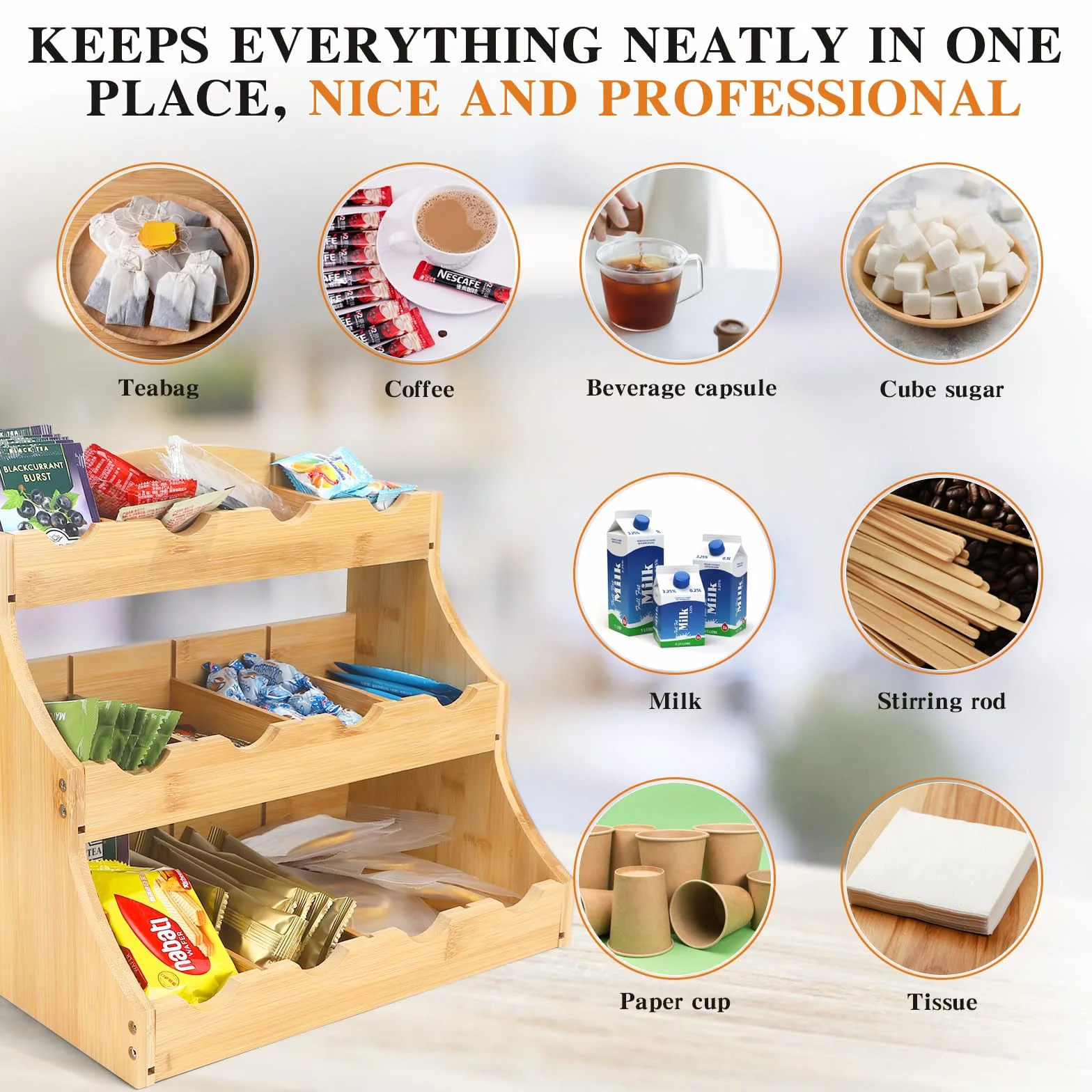 EFUTURETIME Organizzatore di Bustine da Tè in Piedi in Bambù, 30,7 x 25 x 20,5 cm, Porta Tè in Verticale in Legno con 12 Scomparti, per Conservare Tè Sfuso, Bustine, Caffè, Zucchero e Agitatori