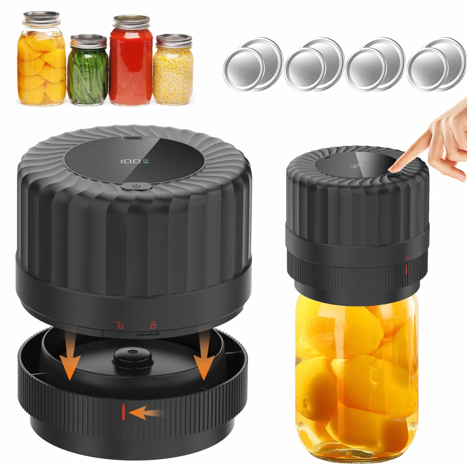 Kit Sigillatore Sottovuoto Elettrico per Barattoli da Conserva per Apertura Ampia e Normale, HUIJUTCHEN Sigillatrice Sottovuoto per Alimenti Kit di Sigillatura per la Conservazione Degli Alimenti