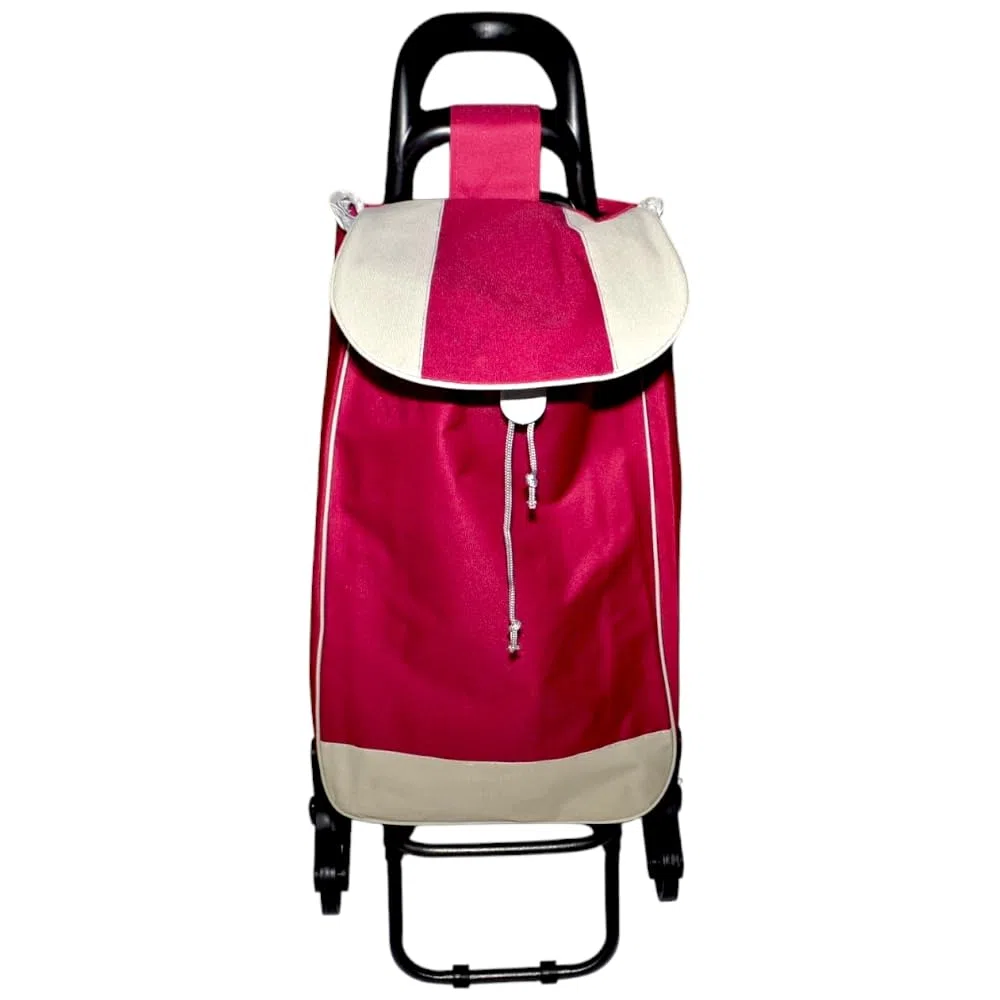 Carrello per la spesa 3 ruote girevoli saliscale – Trolley portaspesa pieghevole 42 L con borsa chiusura a strappo e coulisse- Borsa removibile (BORDEAUX)