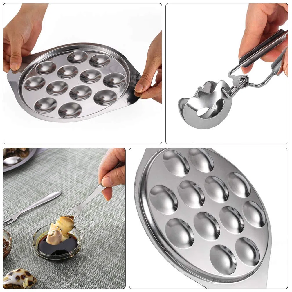 DOITOOL 2 Set di Piatto per Lumache Piatto per Lumache in Acciaio Inox 12 Fori con Pinze per Lumache E Forchette per Lumache per Ristorante Dell'hotel