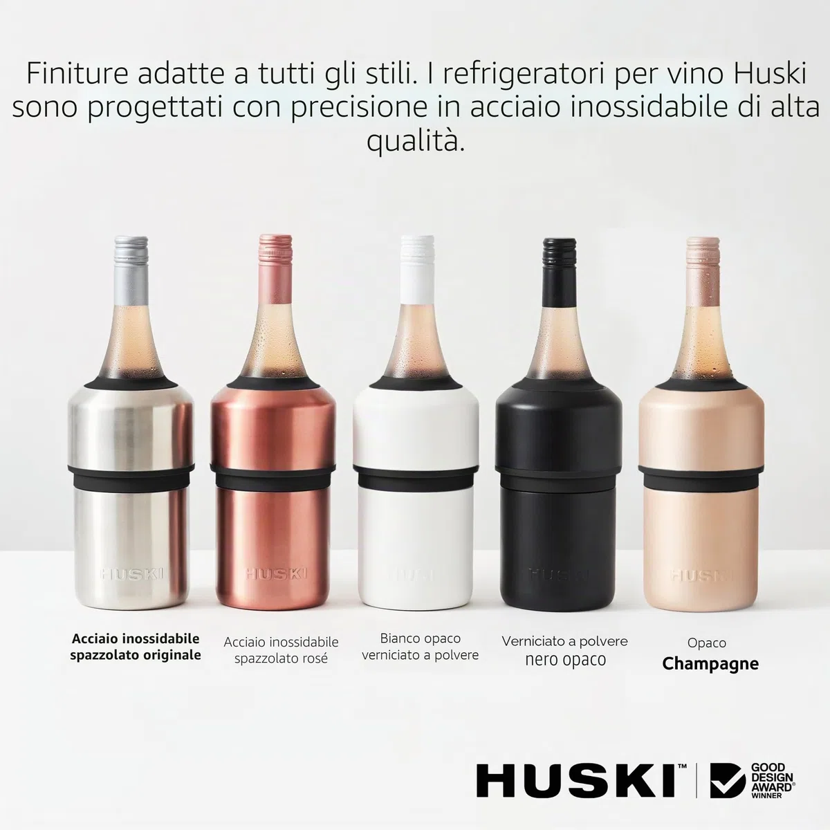 Huski Refrigeratore per vino senza ghiaccio di alta qualità, mantiene il vino freddo fino a 6 ore, design premiato, accessorio per vino, si adatta ad alcune bottiglie di champagne (acciaio spazzolato)