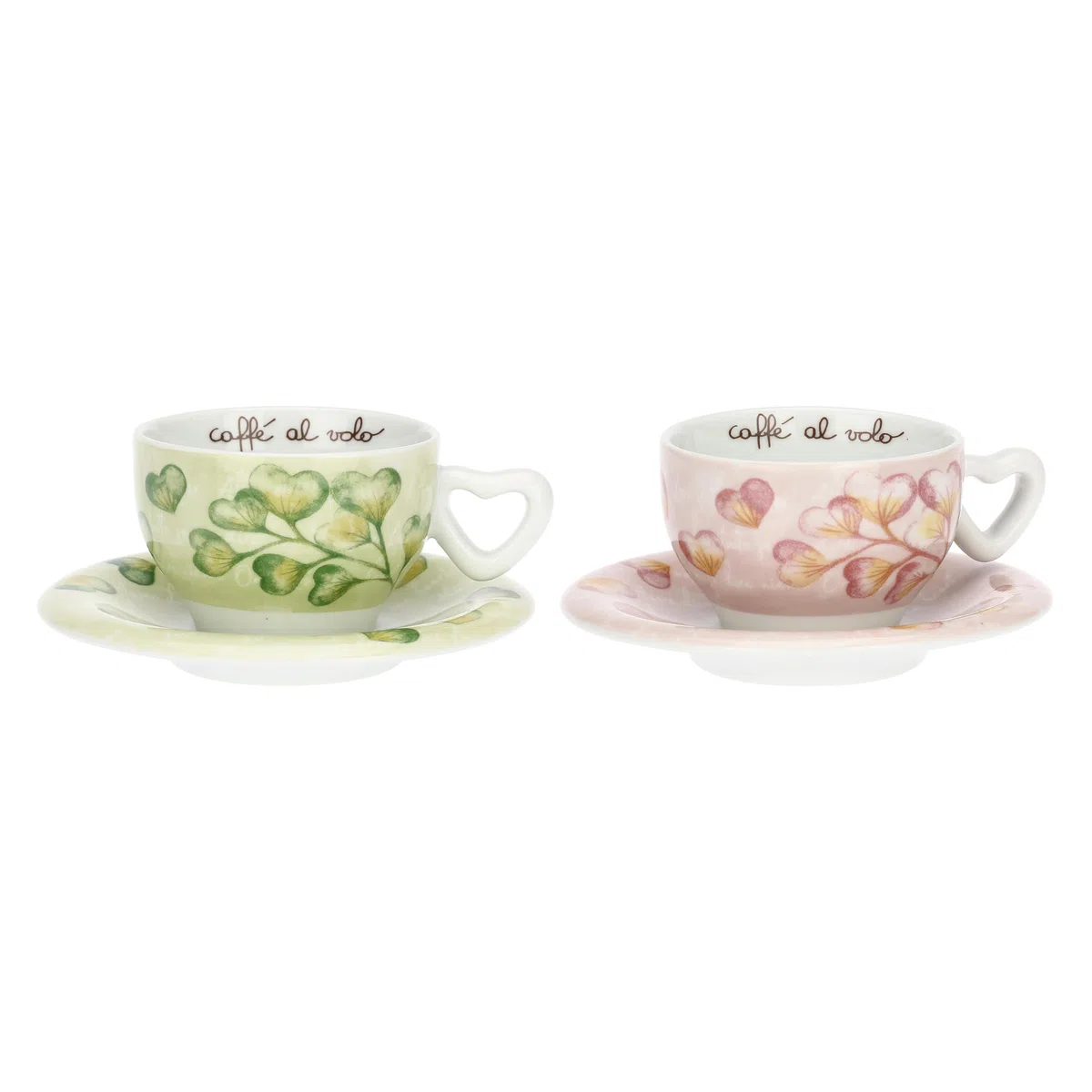 THUN - Set 2 tazze cappuccino - porcelllana - Collezione Cuori in Fiore - 13 x 6 cm