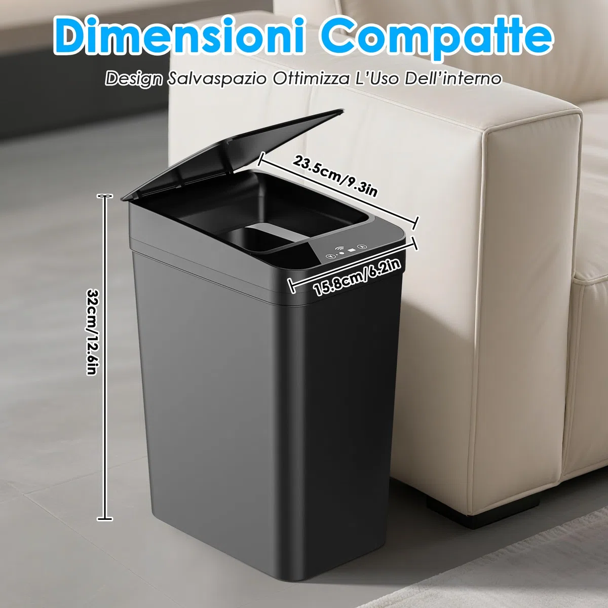 2 Cestino Bagno Pattumiera, Cestino Spazzatura Bagno Piccola da 12 litri, 3 Modalità di Funzionamento, Cestino Intelligente Silenzioso e Impermeabile, per Cucina, Ufficio, Soggiorno
