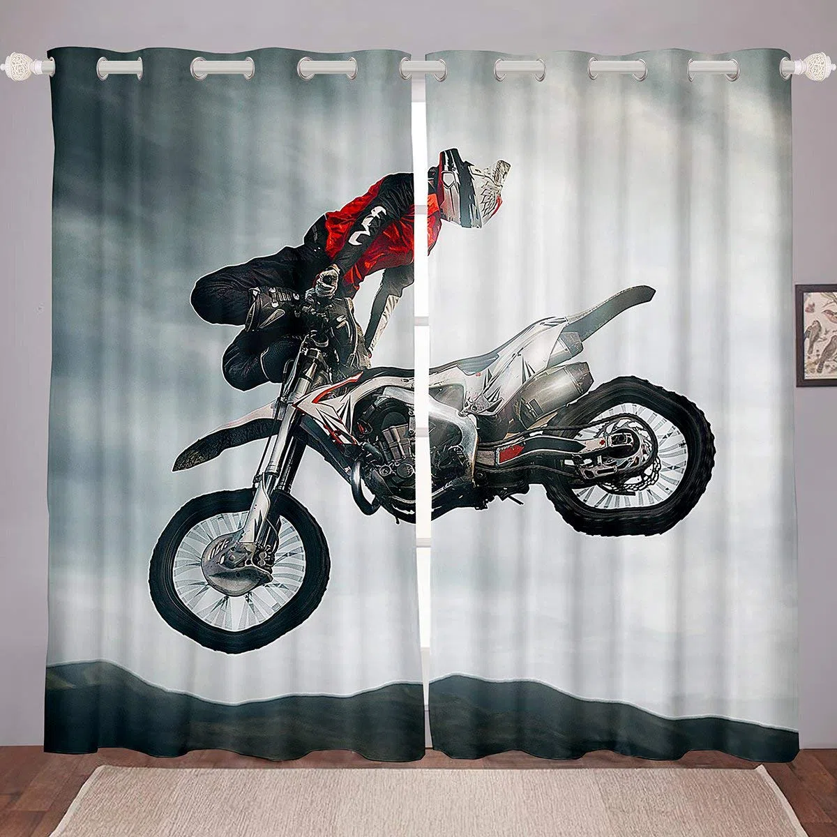 Loussiesd Tende da finestra motocross Racer per camera da letto soggiorno sport estremi 3D Dirt Bike Decor tende per finestre fresche da corsa in stile motociclismo larghezza 46 x lunghezza 54cm