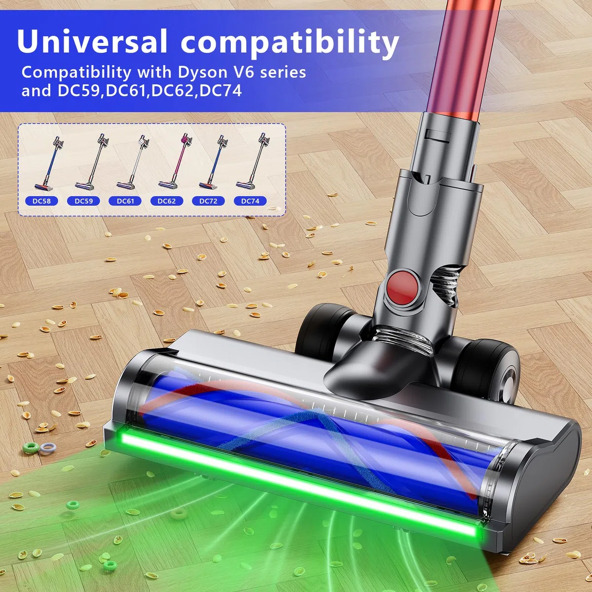 Spazzola elettrica compatibile per Dyson V6 Animal, V6 Fluffy, DC58, DC59, DC61, DC62, DC74, accessorio per spazzola turbo con sgancio rapido per pavimenti duri e tappeti con luci LED, accessori