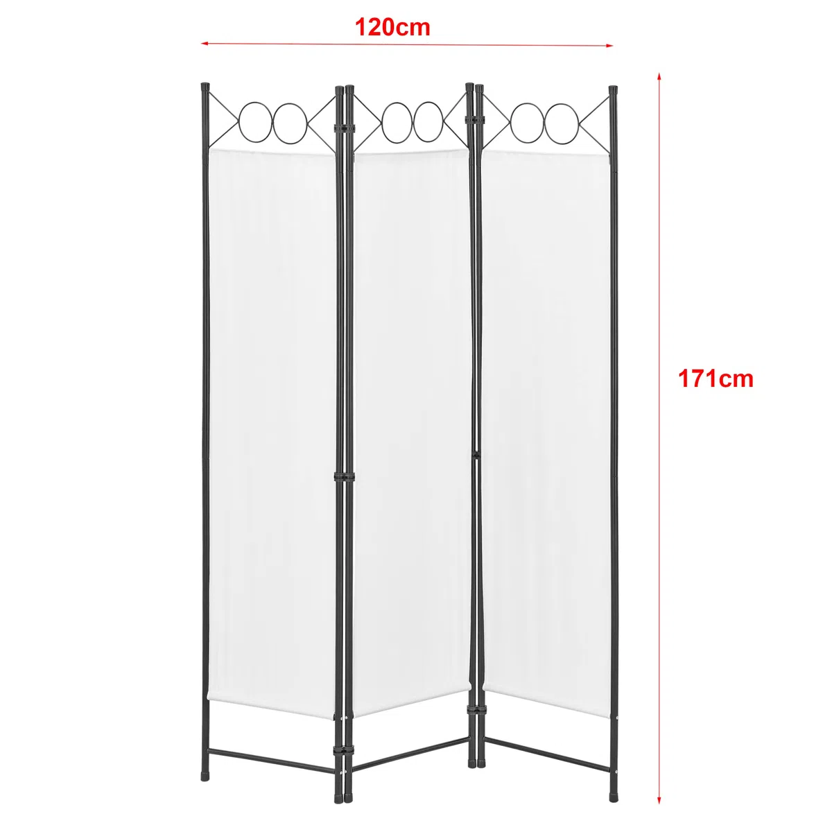 [en.casa] Paravento Pieghevole per Interni e Esterni in 3 Pannelli Separè Decorativo Parete Divisoria per Camera da Letto Spogliatoio Terrazza 171 x 120 cm Telaio in Acciaio - Bianco