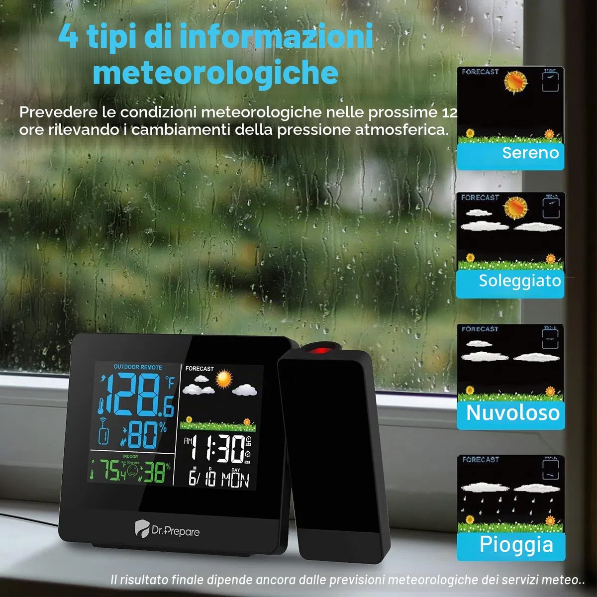 DR.PREPARE Sveglia con Proiettore Sveglia Proiezione Soffitto con Stazione Meteo Sensore Esterno Visualizza Temperatura Umidità Interna e Esterna per Camera da Letto Comodino.