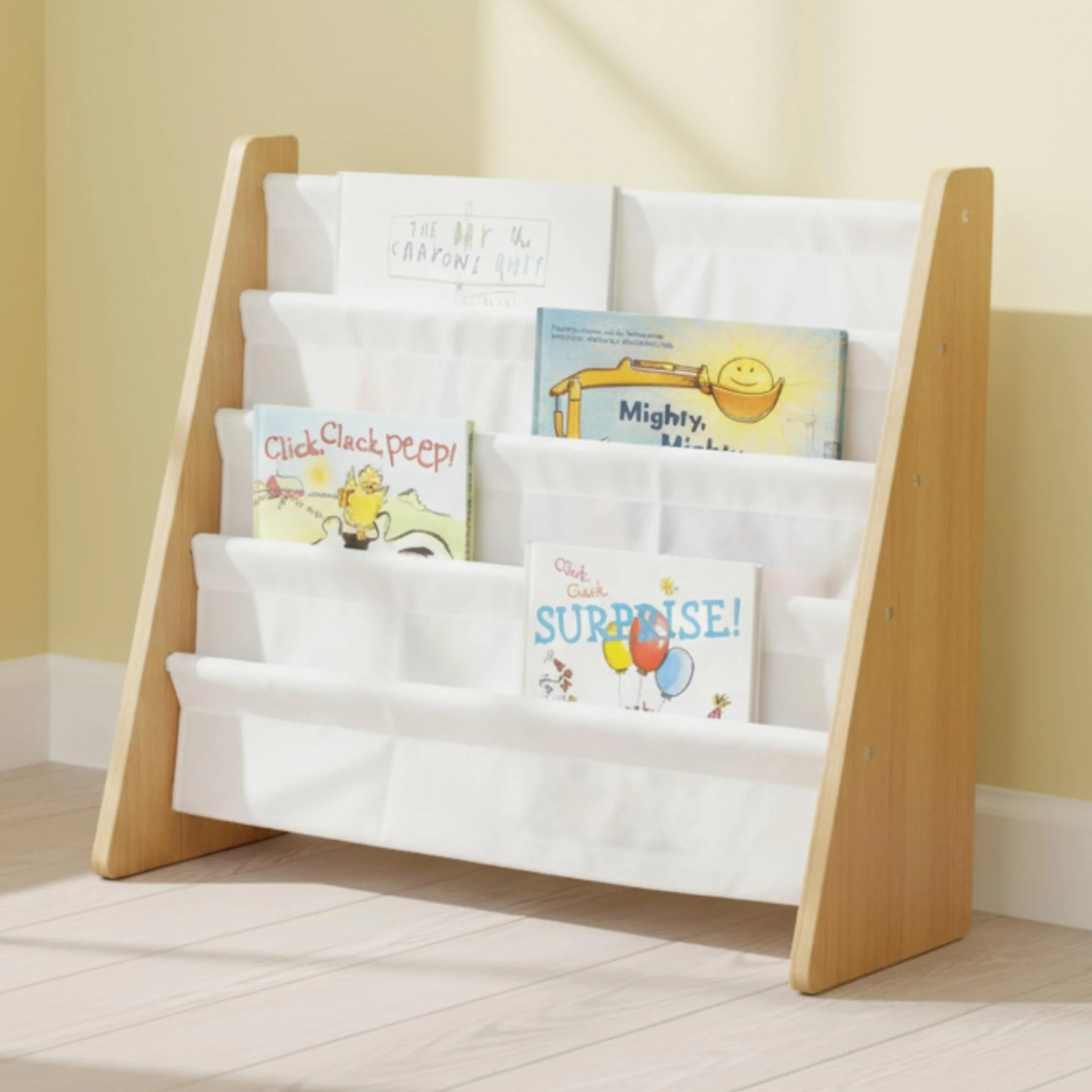 HumbleCrew Libreria Bambini Elegante: Scaffale 4 Ripiani per Libri, Design Naturale/Bianco, Perfetta per Camerette Stile e Letture Creative